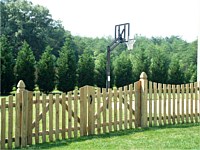 <b>Spaced Picket Concave Dip Fence and Double Gate with French Gothic Posts</b>